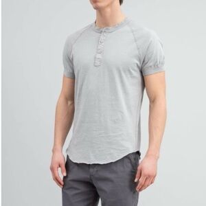 save khaki united cotton poly short sleeve henley tee grey